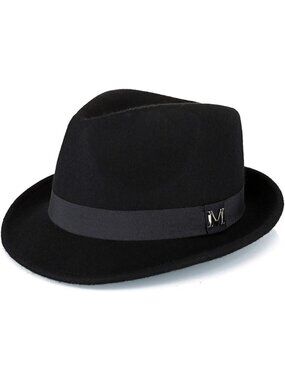 Men's Black 100% Wool Western With Satin Band Classic Fedora Cowboy Felt Hat